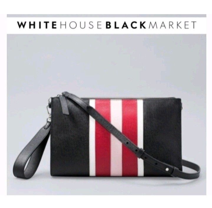 White House Black Market Black leather colorblock clutch/crossbody red with Light pink