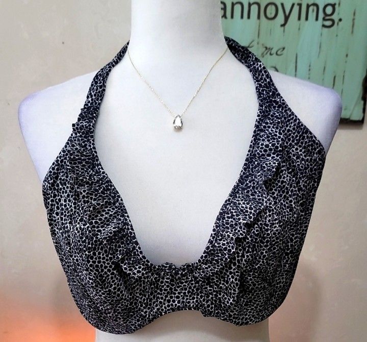 Freya Black & White Halter Ruffle Bikini Top