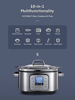 Special Sale Slow Cooker, 10 in 1 Programmable Cooker, 304 Stainless Steel Rice Cookers 6QT, Yogurt Maker, Delay Start, Adjustable Temp& Digital Time