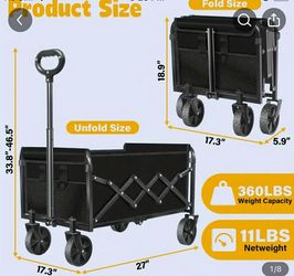 360 Lbs Collapsible Wagon Cart with Wheels Foldable - Folding Utility Heavy Duty Wagons Carts for Grocery Sports Garden Shopping Camping