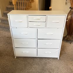 Lulive White Dresser for Bedroom with 10 Drawers, Chest of Drawers with Side Pockets and Hooks, PU Storage Dresser