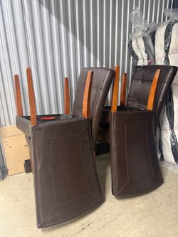 Dark Brown Leather/Marble Dining Table Set
