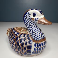 Vintage Mexican Tonala Pottery Duck Signed Santana