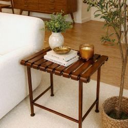 MCM Slatted Side Table | Metal Frame | Minimalist Accent Table
