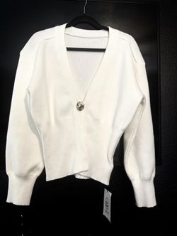V Neck Knit White Cardigan