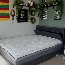 Queen mattress and grey bed frame