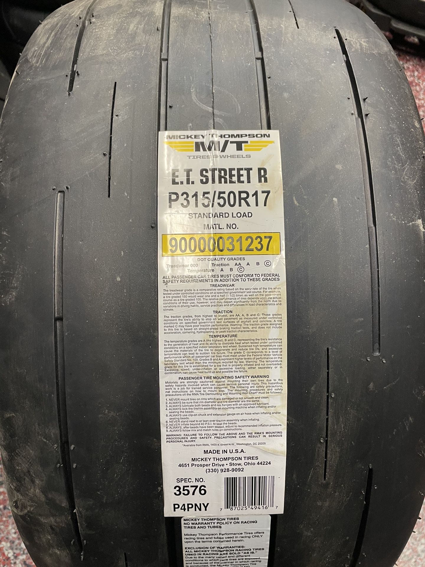 MICKEY THOMPSON ET STREET R $360 NEW P315/50R17 SLICKS 315/50/17 DRAG RADIALS 315/50R/17 STREET RADIALS P315/50R/17