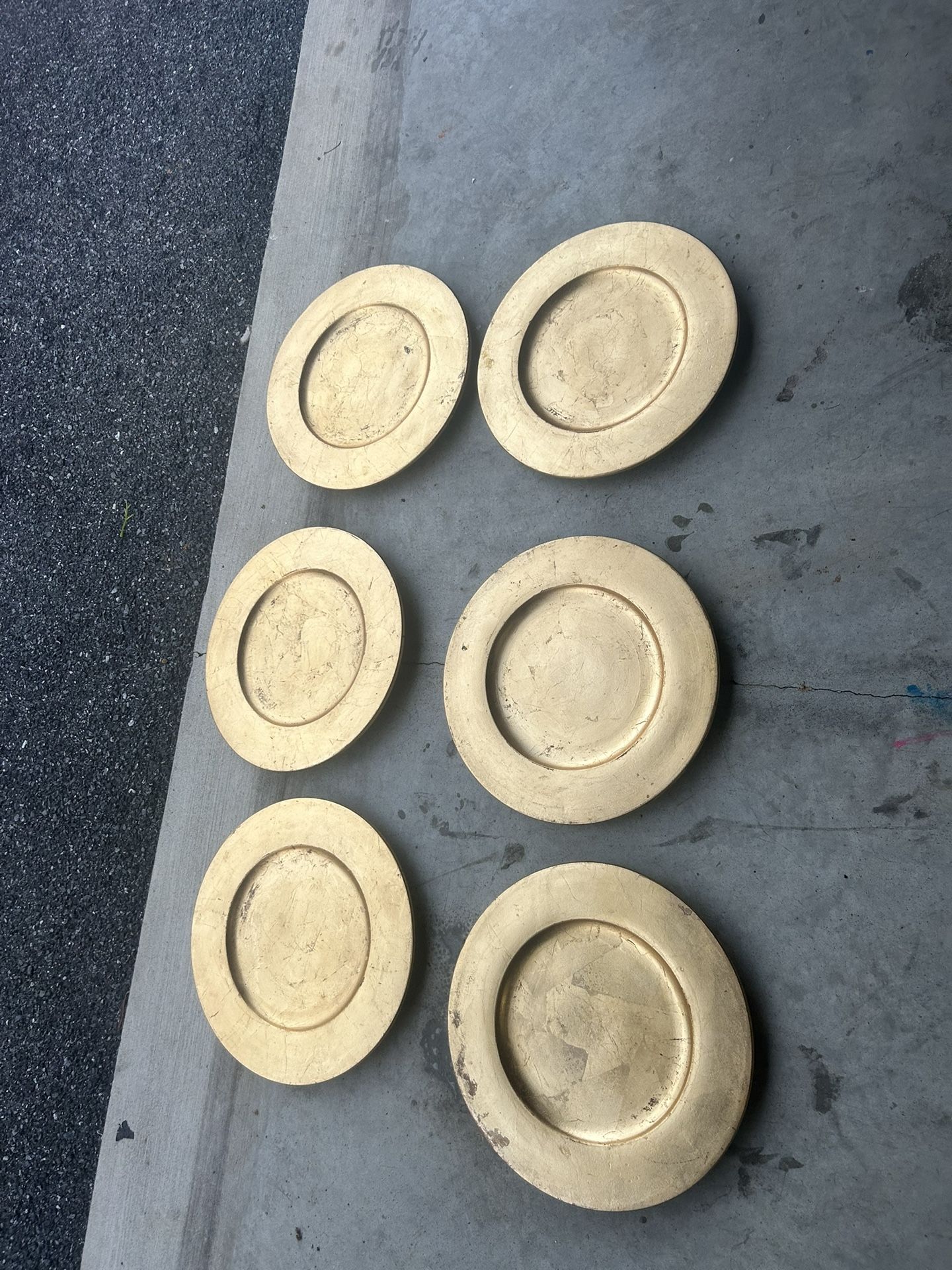 6 Distressed Gold Plate Chargers 