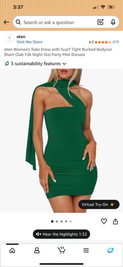 Green Ruched Bodycon Mini Dress with Scarf