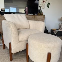 Sherpa Accent Chair + Ottoman – $250