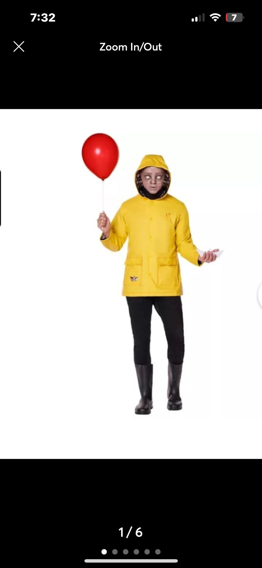 Georgie Raincoat Costume With Mask - IT Pennywise Movie - Spirit Halloween - New