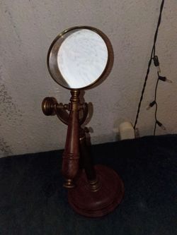 Brass and Wood Magnifying Glass on Stand