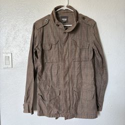 Heritage 1981 Men’s Brown And Blue Plaid Cargo Jacket Size Small 