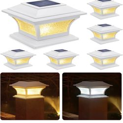 Solar Post Cap Lights Outdoor Glass LED Fence Deck Light 2 Modes for 4X4 5X5 6X6