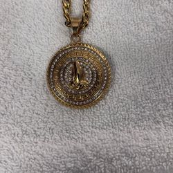 Praying Hands Medallion With Moissanite Stones Throughout