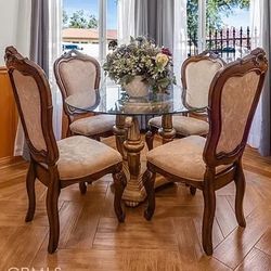 Glass Dining Table with Base and Chairs