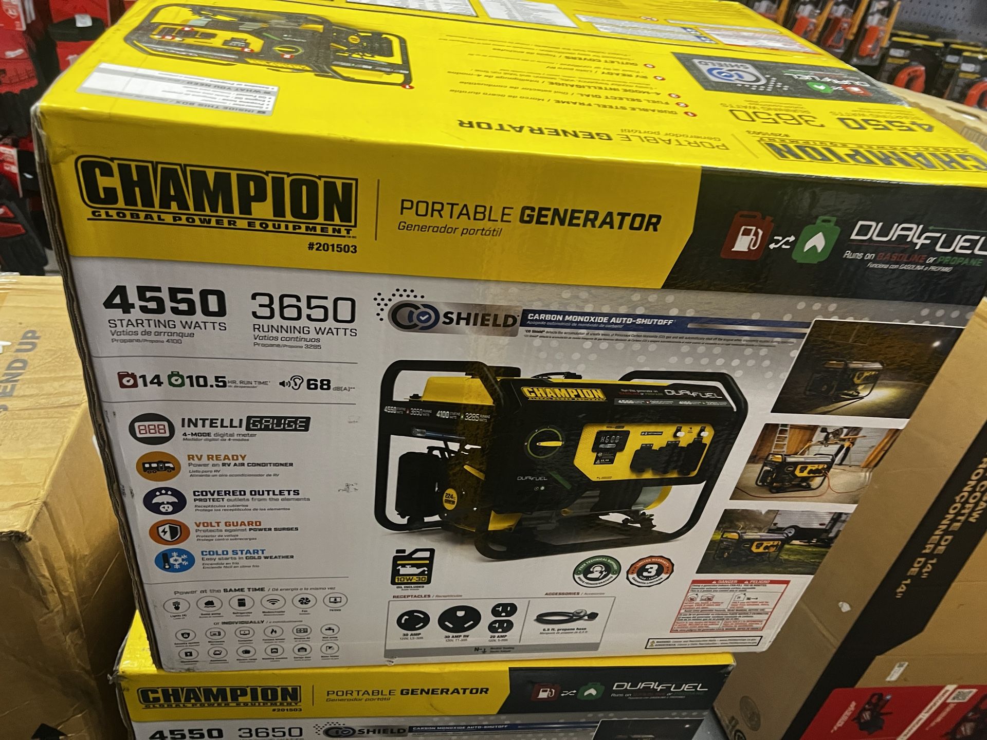 Champion Power Equipment 4550/3650-Watt Recoil Start Gasoline and Propane Powered Dual Fuel Portable Generator with CO Shield
