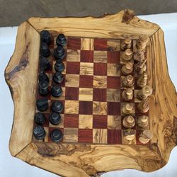 Christmas 🎄 Gift 🎁 Olive Wood Chessboard Set With Pieces And Stand 