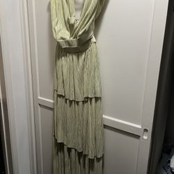 Sabina Musayev Metallic Pleated Maxi Dress – NWT – Cutout Halter – Retail $595 