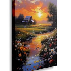Ypxzzj Rustic Sunset Barn Canvas Wall Art