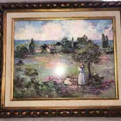 Original Vintage Oil Painting Girls In Countryside Signed D Kent 