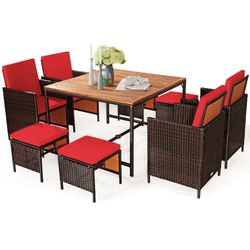 NEW 9 Piece Outdoor Patio Furniture Set - Red