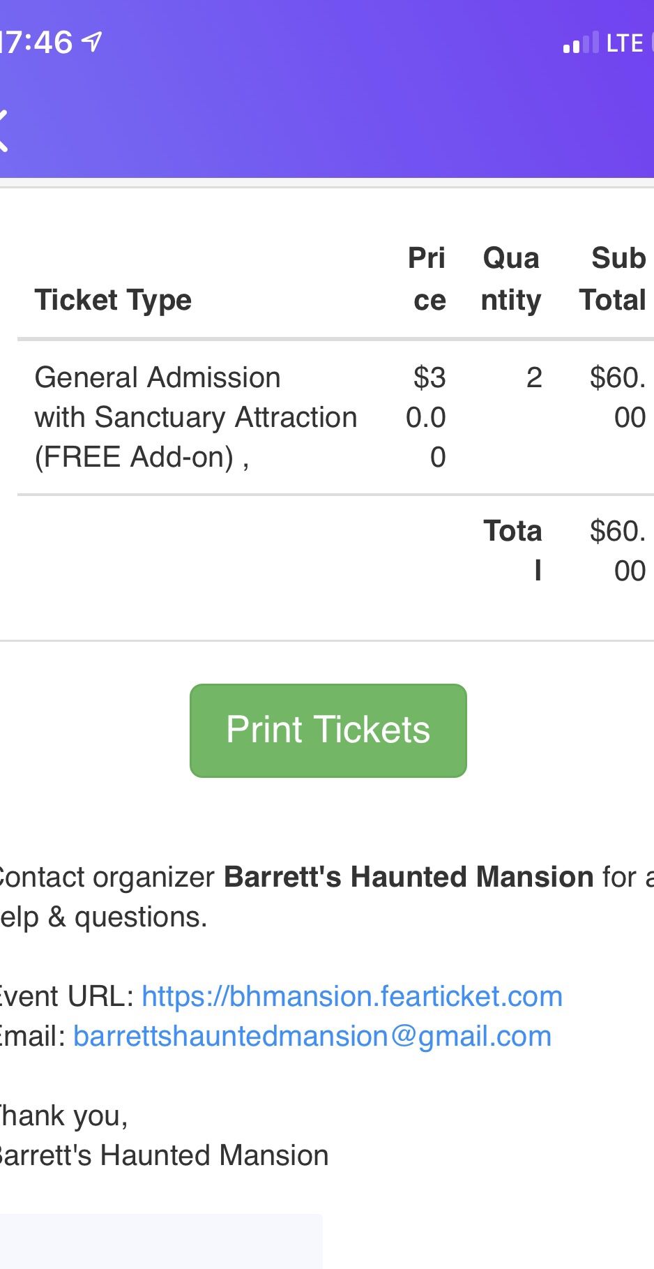 2xtickets for Barrett’s haunted mansion for $50