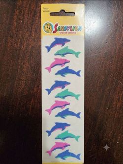 ​Vintage Sandylion Fuzzy Velour Dolphin Stickers Sheet – Retro 90s Scrapbooking