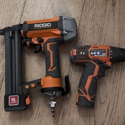 Ridgid 16 Ga Nail gun And 12v Drill And Battery 