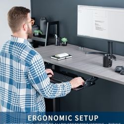 “Brand new VIVO under-desk keyboard tray – large, adjustable, ergonomic. 