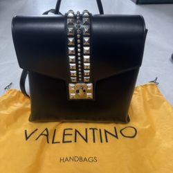 Mario Valentino Backpack Black With Silver Hardware In Perfect Condition 