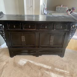 Asian Classic Distressed Black Altar Sideboard Cabinet