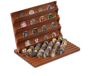 WGFKVAS Challenge Coin Holder & Display Stand - Solid Wood Military Coin Rack Holds 100+ Coins - 7-Row Challenge Coin Display Case for Collectors - De