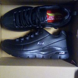 Black Leather Work Skechers Arch Fit New Neverused