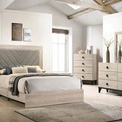 4 PCs Bedroom Set Queen Bed Nightstand Dresser Mirror 