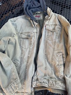 Men's Levi's Hooded Canvas Workwear Jacket - Olive Green (Size L)