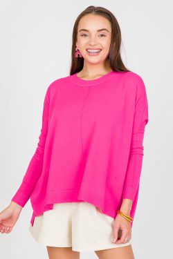 H&M pink sweater features a boat neck and dropped shoulders. Size M, $30