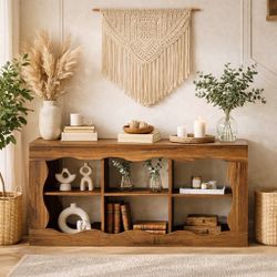 3-Tier Farmhouse Entryway Table with Storage, 63 Inches Console Narrow Long Sofa Table, G-10