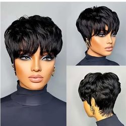 Flandi Pixie Cut Brazilian Virgin Human Hair Wig Glueless Layered Natural Black 6"