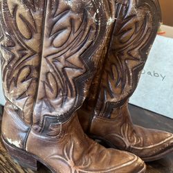 “Dan Post Men’s Size 8 D Brown Leather Cowboy Boots”