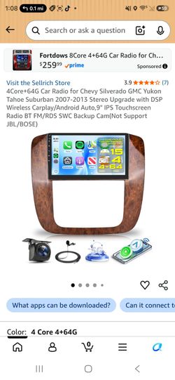 4Core+64G Car Radio for Chevy Silverado GMC Yukon Tahoe Suburban 2007-2013 Stereo Upgrade with DSP Wireless Carplay/Android Auto,9" IPS Touchscreen Ra