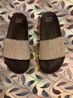 8 Madden NYC Rhinestone Slide Sandals