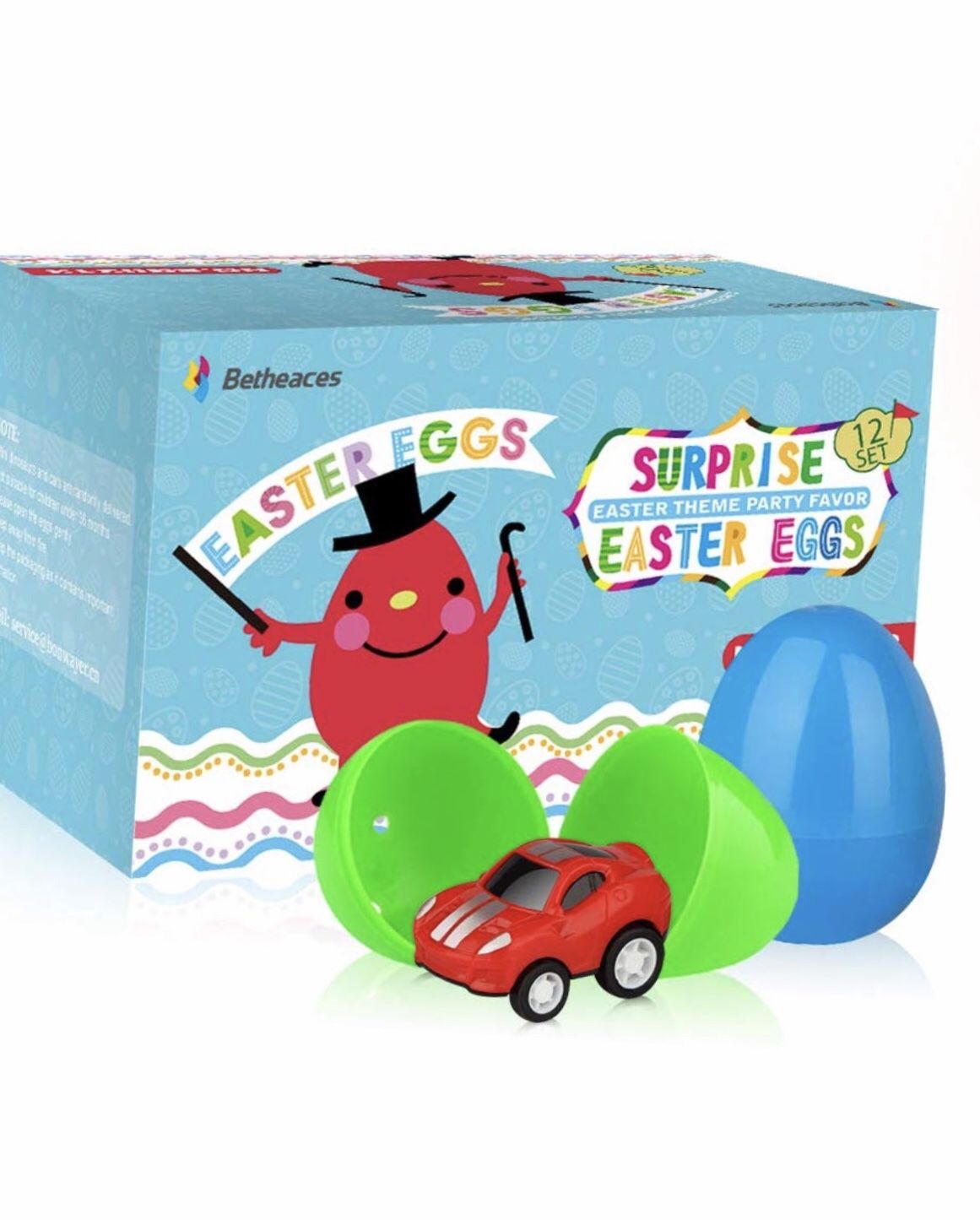 Baztoy Easter Eggs Plastic Bulk Easter Toy Gifts Party Favor Filler with Surprise Mini Toys contain Dinosaurs Vehicles Rabbits Stampers and Nestling,
