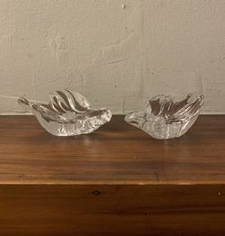 2 Gorham Crystal Doves - Tealight Candle Holders - Clear Glass   