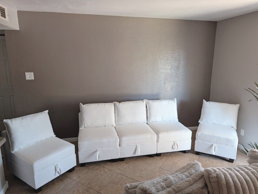 π 6 Piece Mix & Match L Shape Or Separate Storage Chairs / Sofas