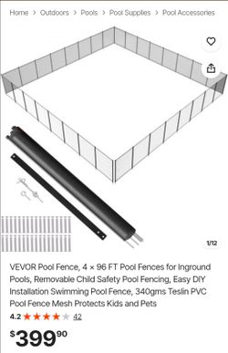 VEVOR Pool Fence, 4 x 96 FT Pool Fences for Inground Pools, Removable Child Safety Pool Fencing, Easy DIY Installation Swimming Pool Fence, 340gms Tes