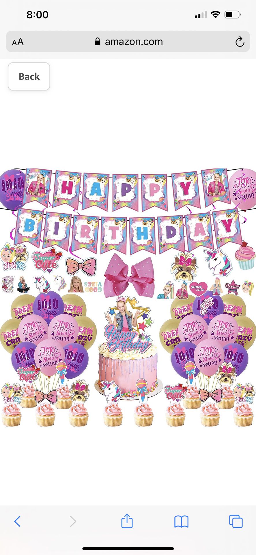 JoJo Birthday Party Supplies Party Decoration Include Hair Bow, Birthday Banner, Hanging Swirls,Cupcake Topper,napkins, Plate ,Cake Decorating car Joj