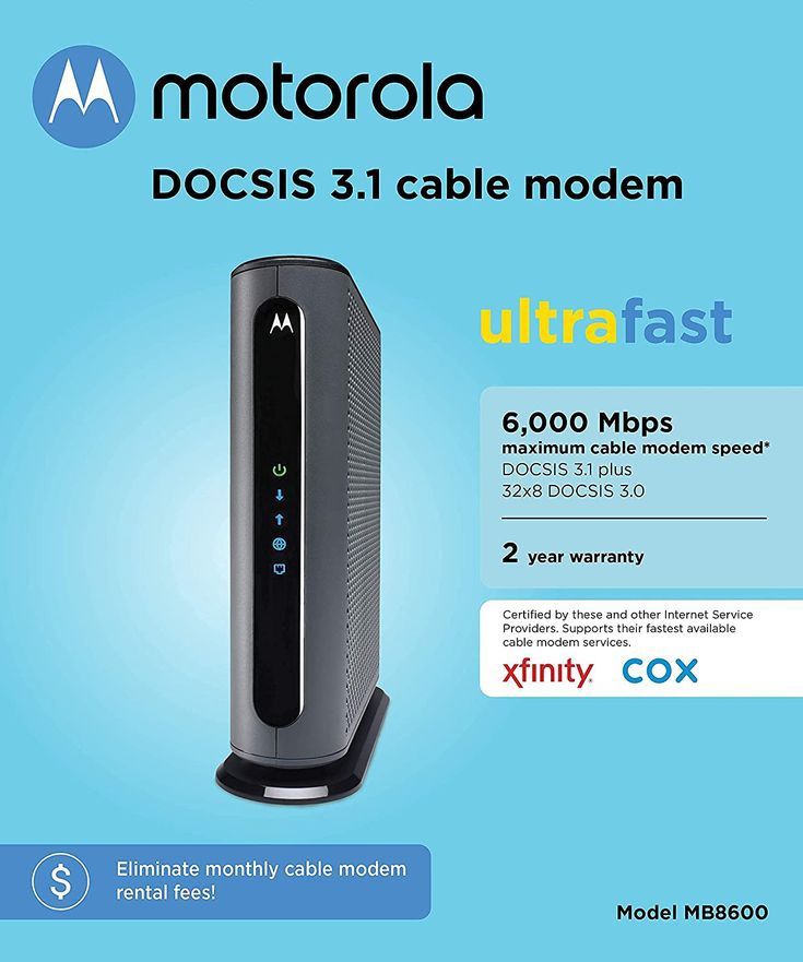 Motorola MB8600 DOCSIS 3.1 Cable Modem Gigabit Ethernet w/ Power Cord