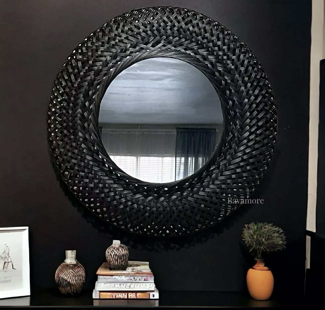 IKEA RISBYGD Decorative Mirror, Bamboo Frame, black