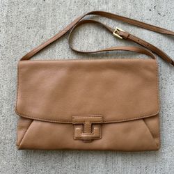 Tory Burch Leather Envelope Clutch Lavish Pebbled Handbag Brown Purse